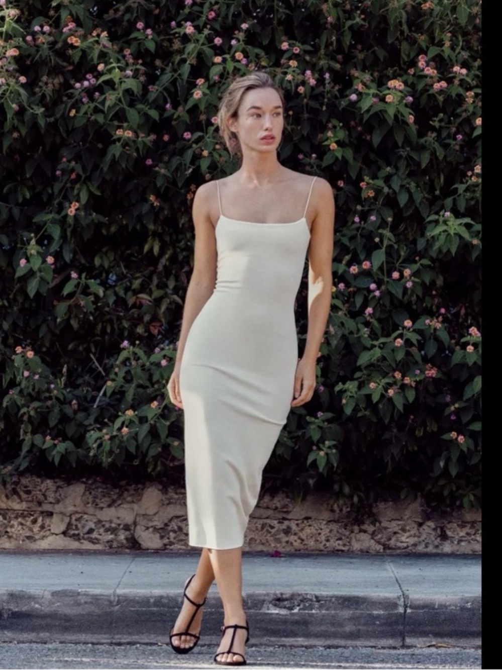 Zara cream stretch midi dress with low scoop back